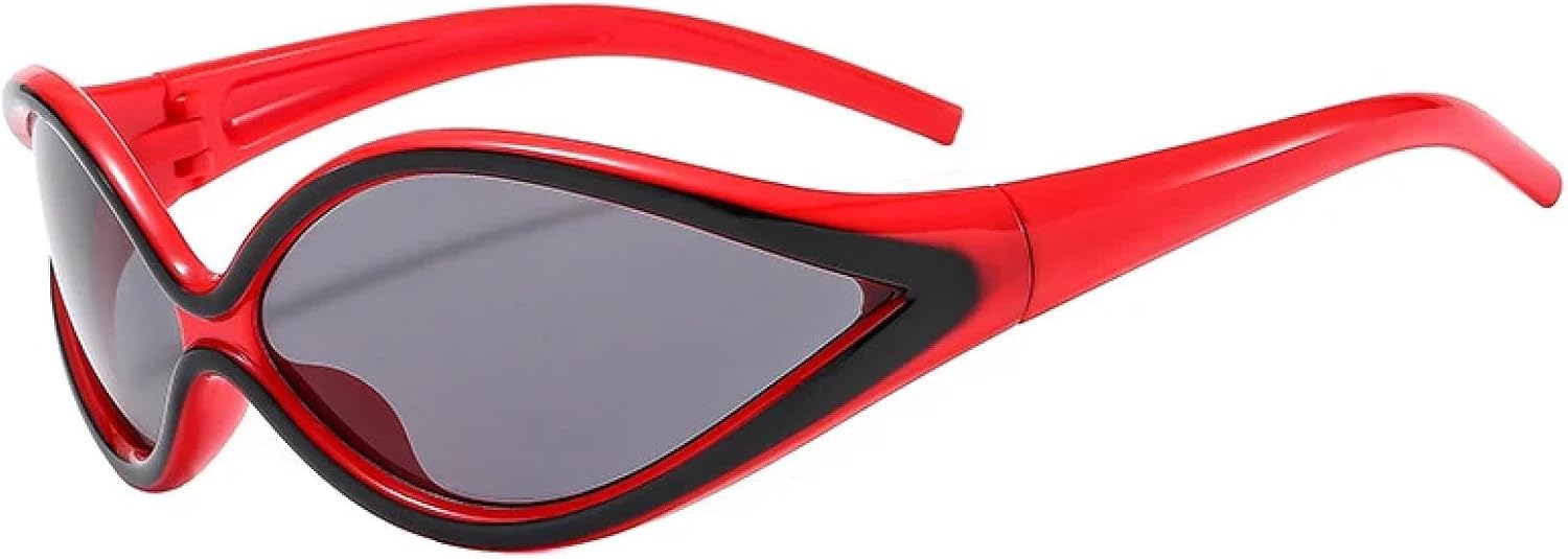 

Модные панк-очки «кошачий глаз» в стиле хип-хоп для женщин и мужчин, роскошные спортивные солнцезащитные очки для активного отдыха с защитой от УФ-излучения UV400 TKKTLLT, Red Gray