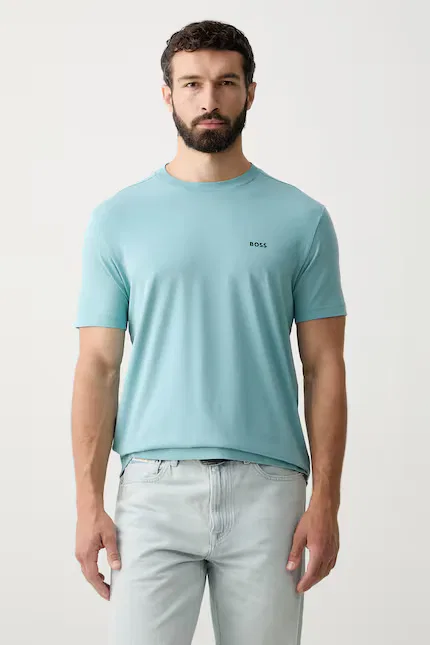 Футболка хлопковая с эластаном Tee BOSS Green, туркусовый