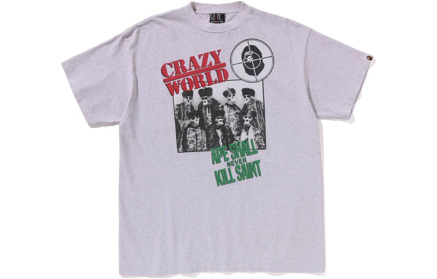 

Футболка BAPE X SAINT Mxxxxxx Co-branded Series унисекс серая A Bathing Ape, серый