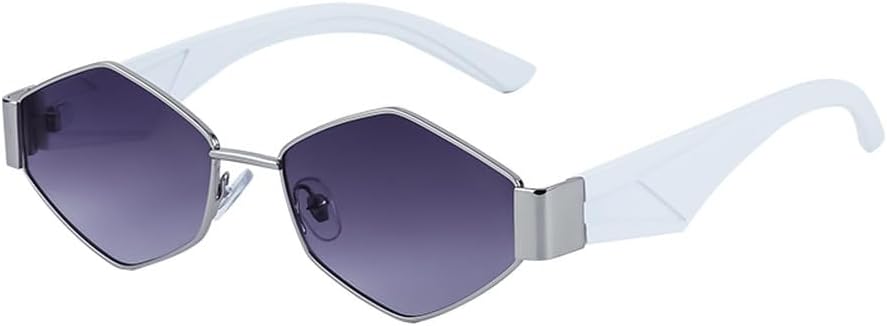 

Металлические ромбовидные солнцезащитные очки для женщин, модные солнцезащитные очки неправильной формы для мужчин, стильные многоугольные солнцезащитные очки унисекс WNCKSQ, C4 White Silver Gray