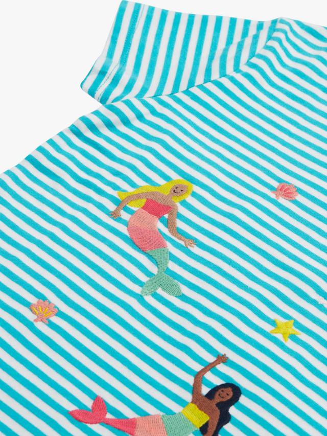 Детская футболка Ennis из органического хлопка с полосками и вышивкой Frugi, Moss Stripe/Mermaids — фото 2
