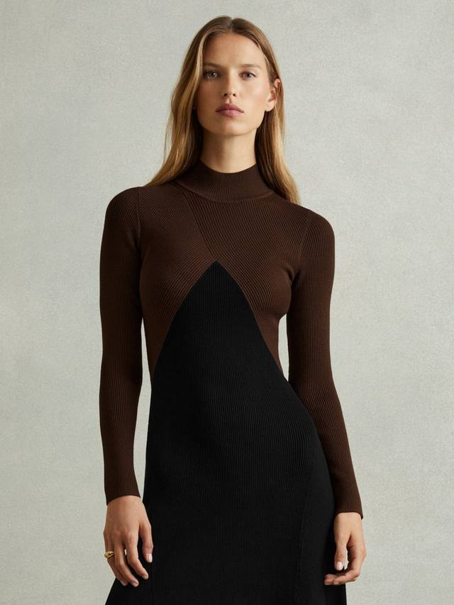

Платье миди в рубчик hope color block Reiss, цвет Chocolate/Black