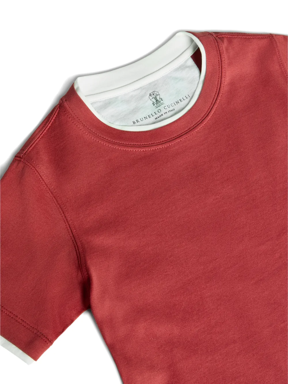 Футболка из хлопкового джерси с эффектом многослойности Brunello Cucinelli Kids, красный — фото 3