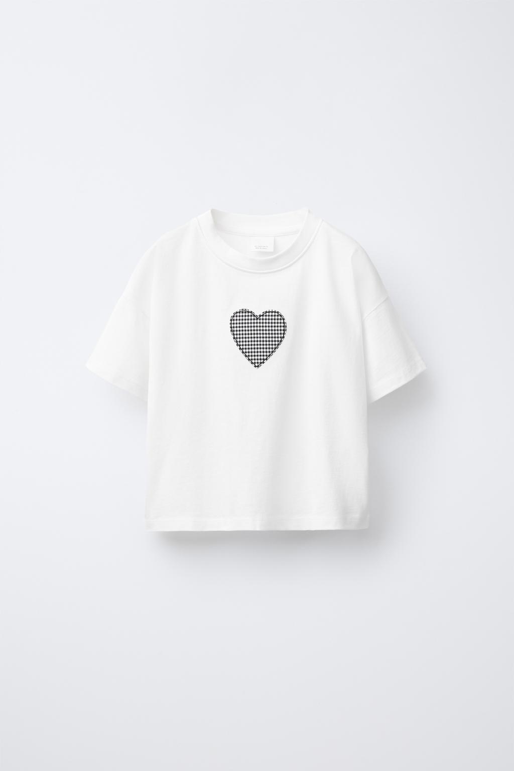 

Клетчатая футболка с нашивками ZARA, белый