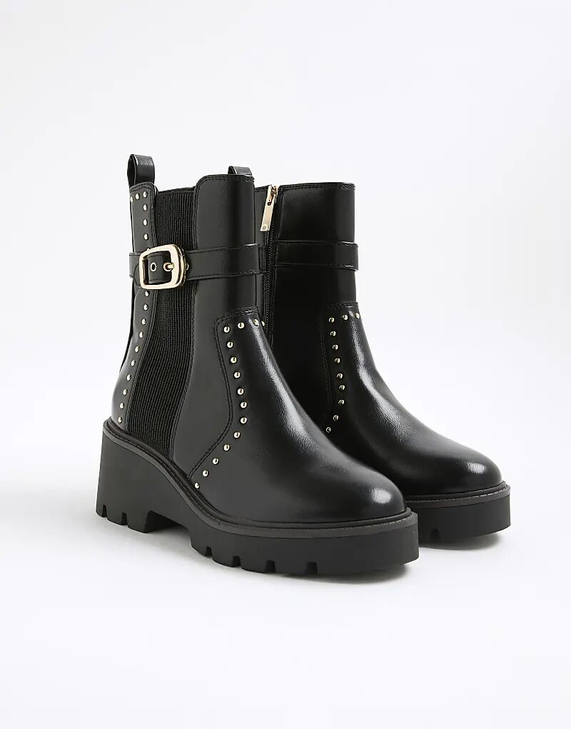 Ботинки River Island с пряжками и заклепками, черные