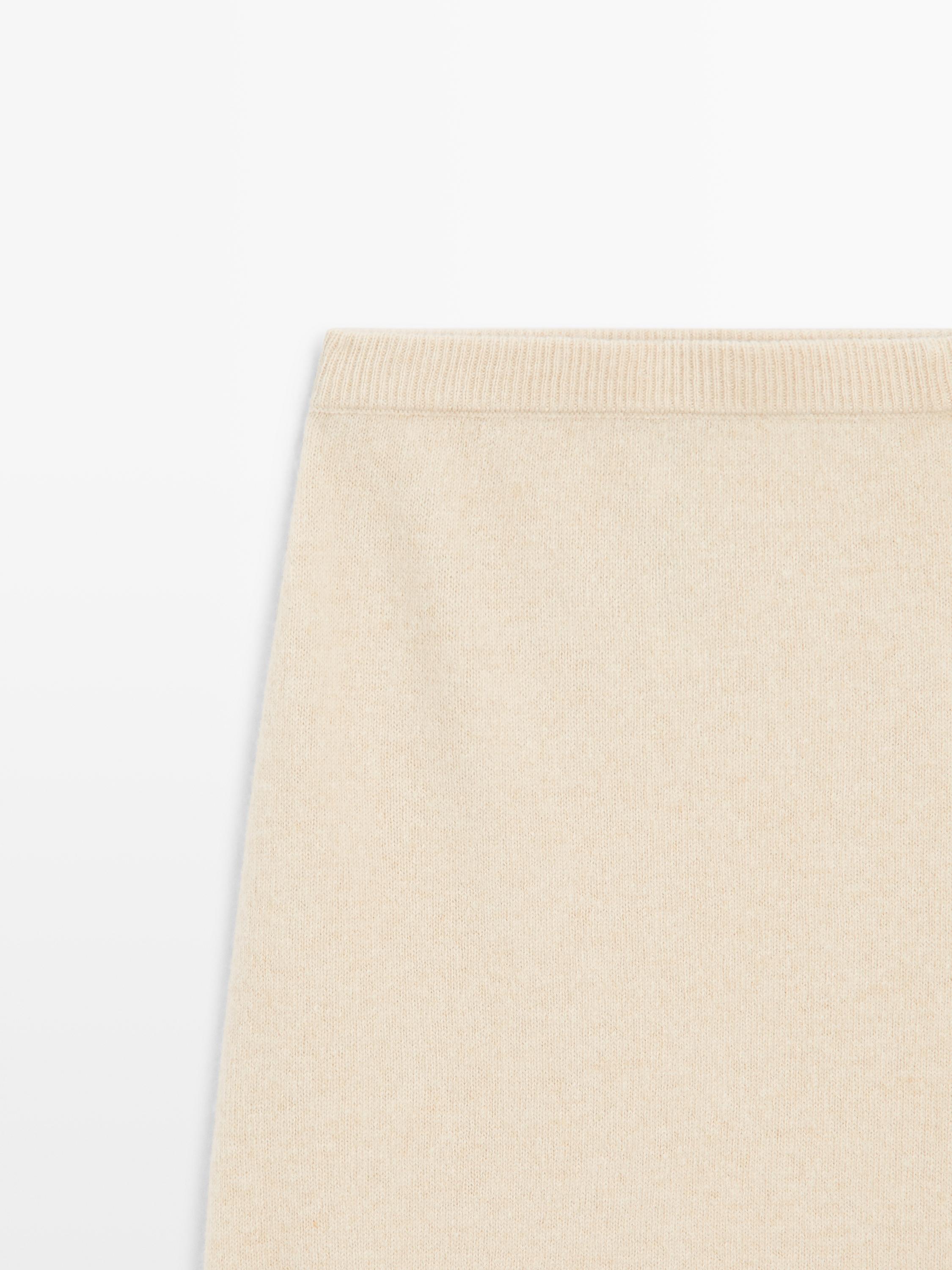 Вязаная миди-юбка из альпаки и шерсти Massimo Dutti, vanilla — фото 4