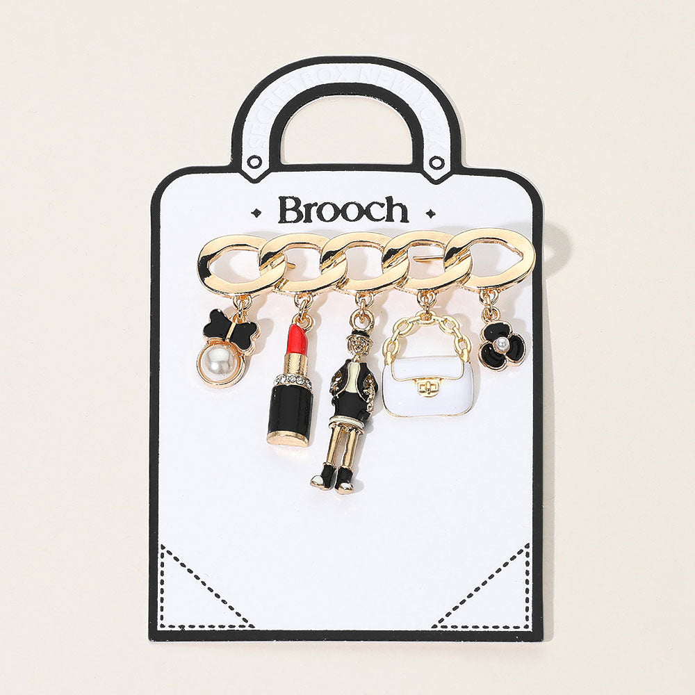 

SECRET BOX_Pearl Bow Flower Эмалевая сумочка-помада Женская подвеска-брошь-булавка Fashnzfab, золотой