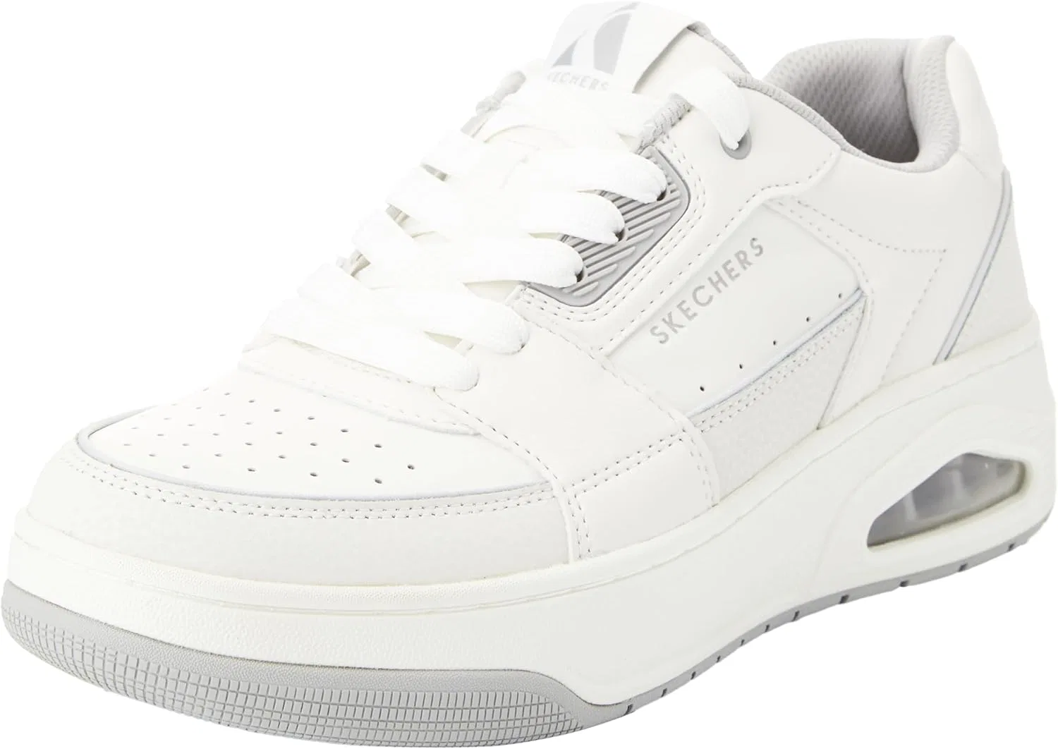 Мужские кроссовки Skechers UNO Court Trainers, White Leather With Grey Trim By Duraleather
