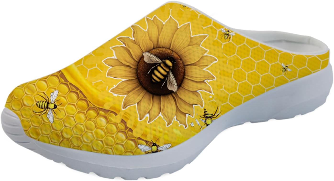 

Женские слипоны-кроссовки Forchrinse с тропическим ананасом и плюмерией, дышащие, для ходьбы, сабо, домашние и пляжные тапочки, обувь для медсестер, легкие, Sunflower Bee