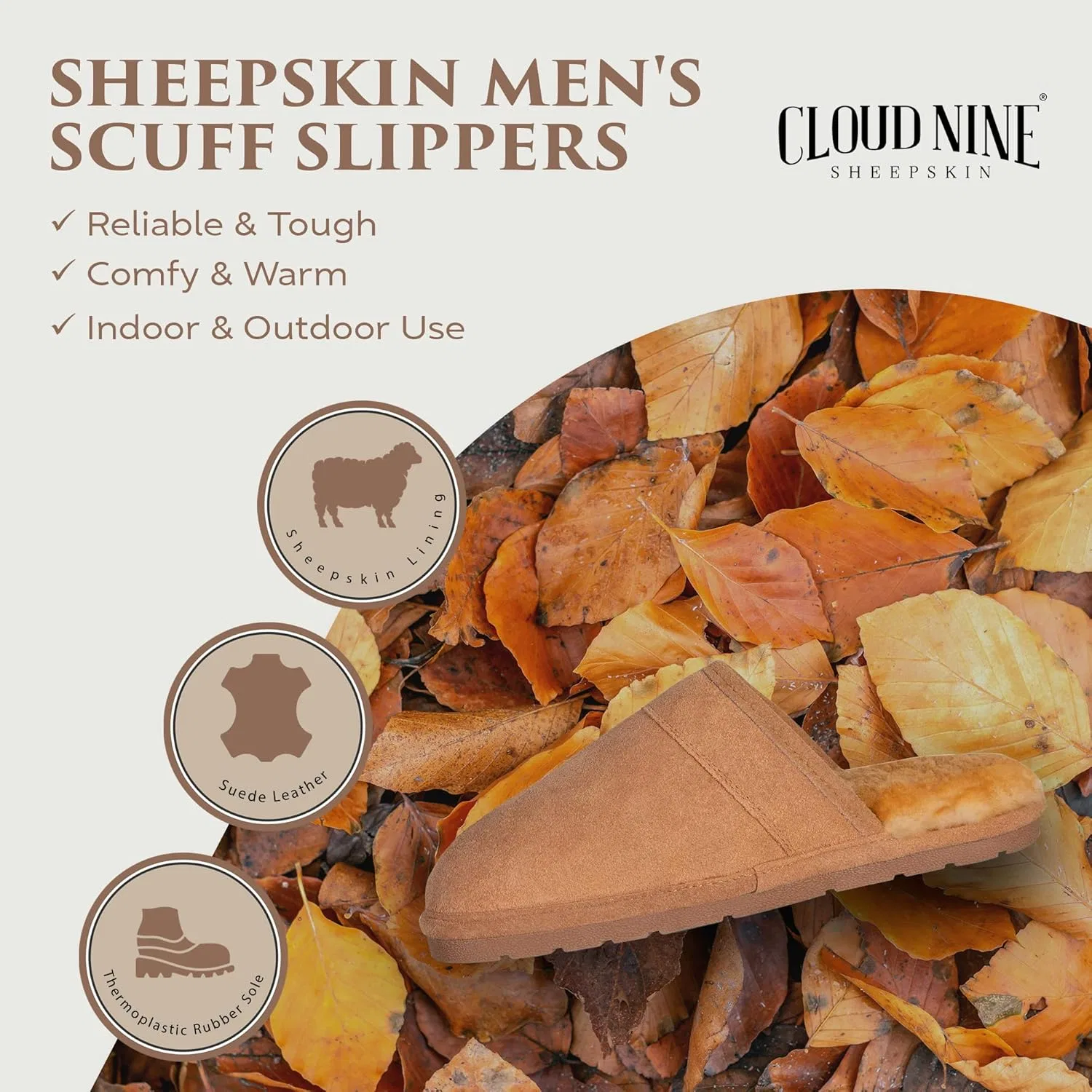 Тапочки из овчины, на мягкой подошве, Chestnut Cloud Nine Sheepskin — фото 4