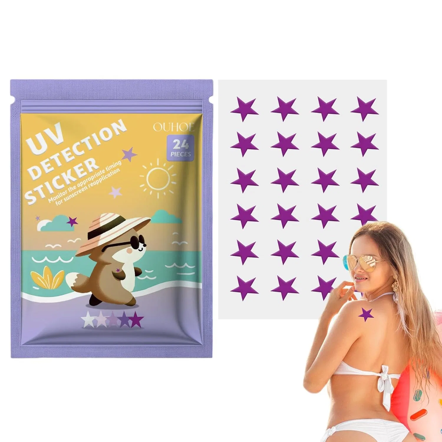 UV-детектор стикер для лица и тела с фотокромным эффектом, набор 24 шт, звезда