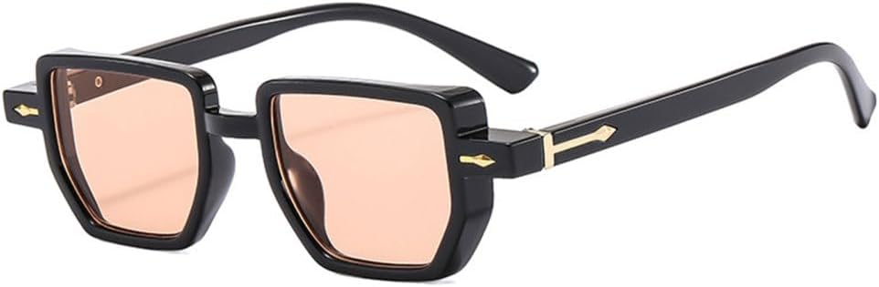 

LVTFCO Модные маленькие солнцезащитные очки для женщин UV400 в винтажном панк-стиле с заклепками, женские многоугольные очки, мужские градиентные солнцезащитные очки, Black Champagne