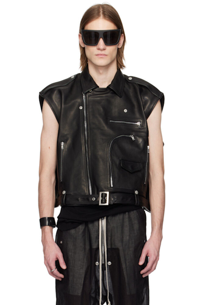 

Черный кожаный жилет Hollywood SL Jumbo Bauhaus Rick Owens