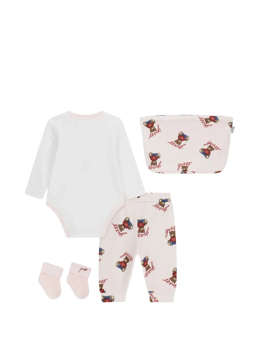 Комплект детского комбинезона с изображением медведя Guess Kids, розовый — фото 2