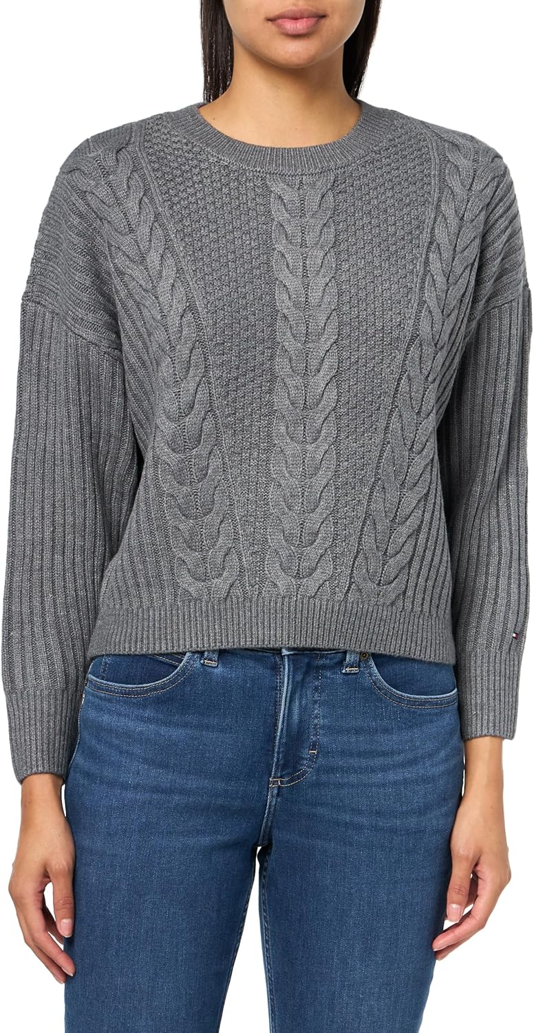 

Женский однотонный повседневный свитер с круглым вырезом Tommy Hilfiger, Fog Heather Grey