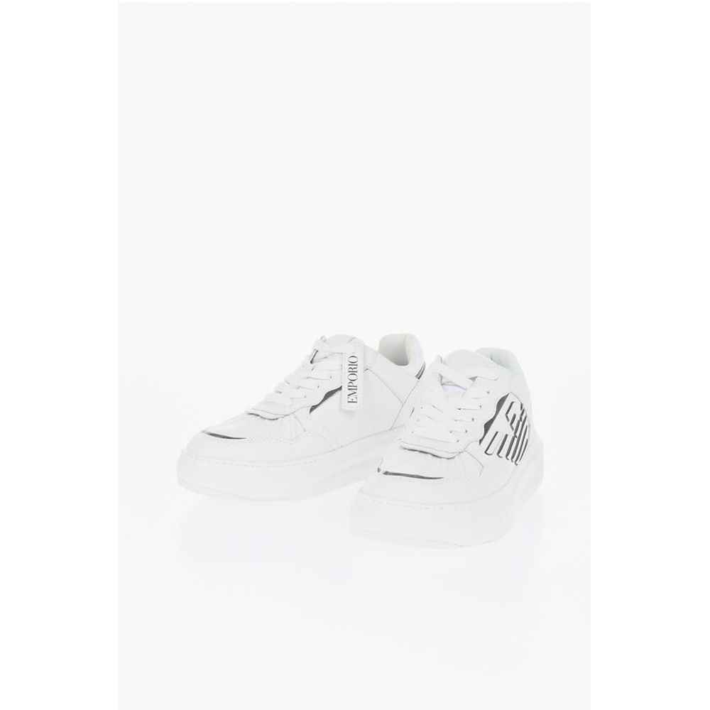 Кожаные низкие кеды с металлическими деталями Armani, White