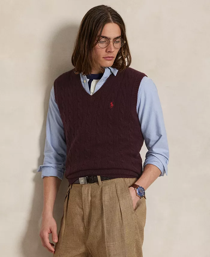 

Мужской жилет-свитер из шерсти и кашемира с косичной вязкой Polo Ralph Lauren, красный