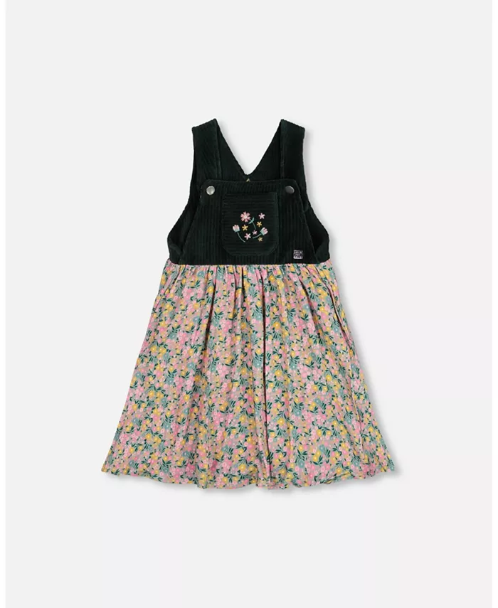 

Двухслойное комбинезон-платье Girl зеленое с цветочным принтом Deux Par Deux