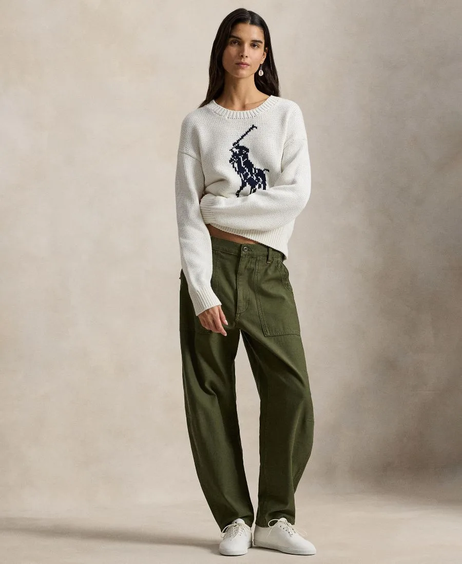 Женский свитер с круглым вырезом "Большой пони" Polo Ralph Lauren, белый — фото 2