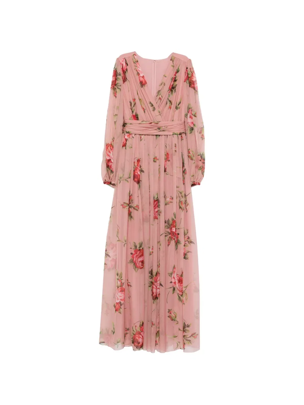 Длинное платье с цветочным принтом и V-образным вырезом Dolce & Gabbana, розовый