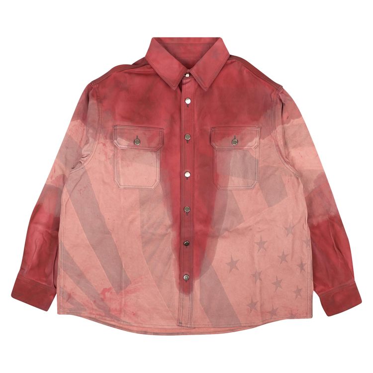 

Рубашка 424 Allover Flag Print Dye Denim Shirt Pink, розовый