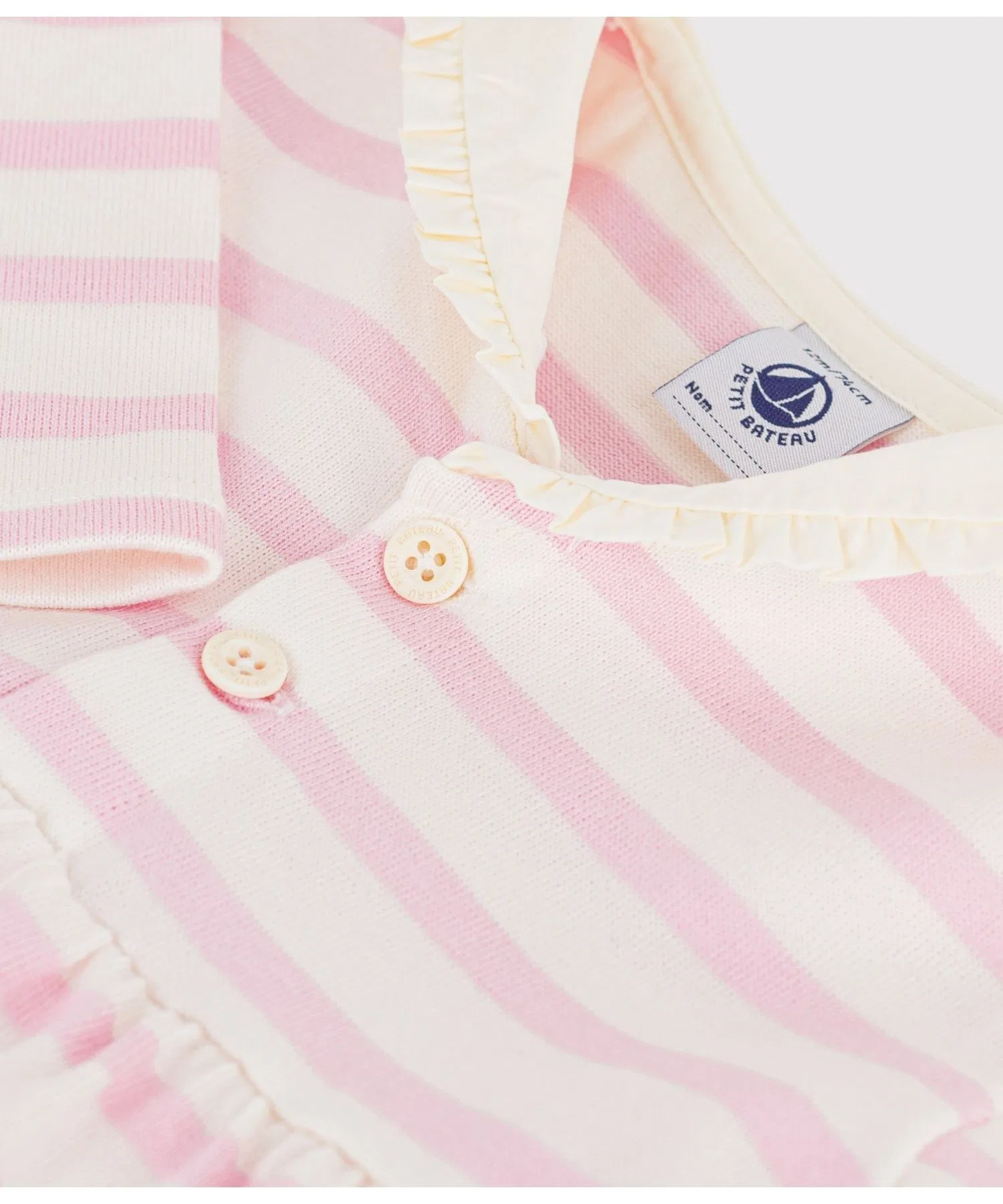 Детское платье в полоску Petit Bateau с воротником-матроской бело-розовое — фото 3