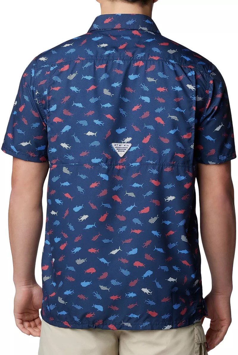

Мужская рубашка с коротким рукавом Columbia PFG Super Slack Tide, цвет Collegiate Nvy Strs Strps