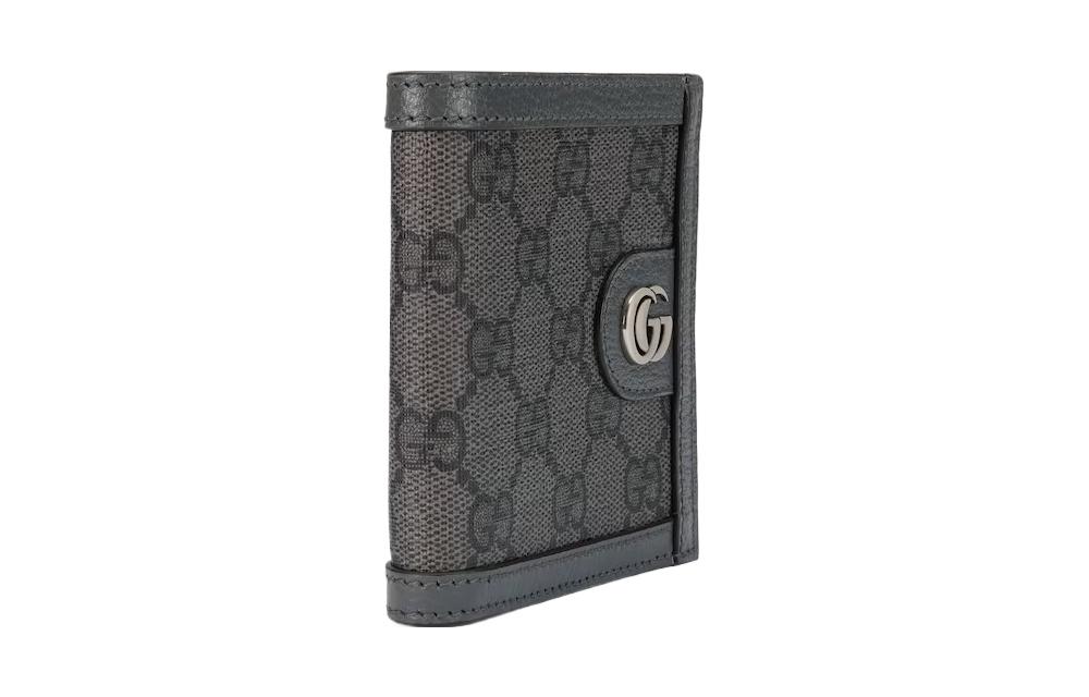 Ophidia Canvas With Leather Trim Card Holder, Wallet Men's Gray & Black GUCCI — фото 2