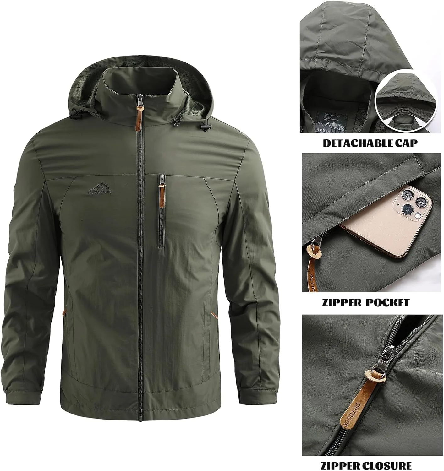 Куртка Custom Jacket Add Your Own для мужчин, легкая водонепроницаемая дождевик на молнии с карманом Generic, синий — фото 3