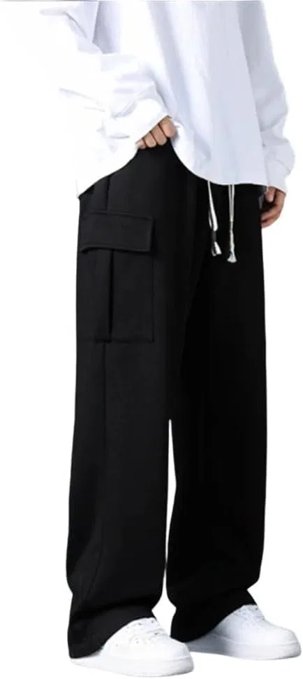 Generic Мужские мешковатые широкие брюки Outdoor Jogging Sweatpants прямые свободные шик Leisure Pants Black Gray