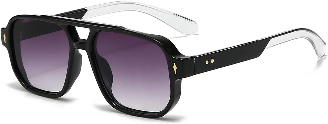 

Классические солнцезащитные очки с двойной перемычкой, квадратной формы, для женщин и мужчин, модные, с прозрачными линзами Ocean, с заклепками, с защитой от УФ-излучения UV400 UATXTAU, Black White