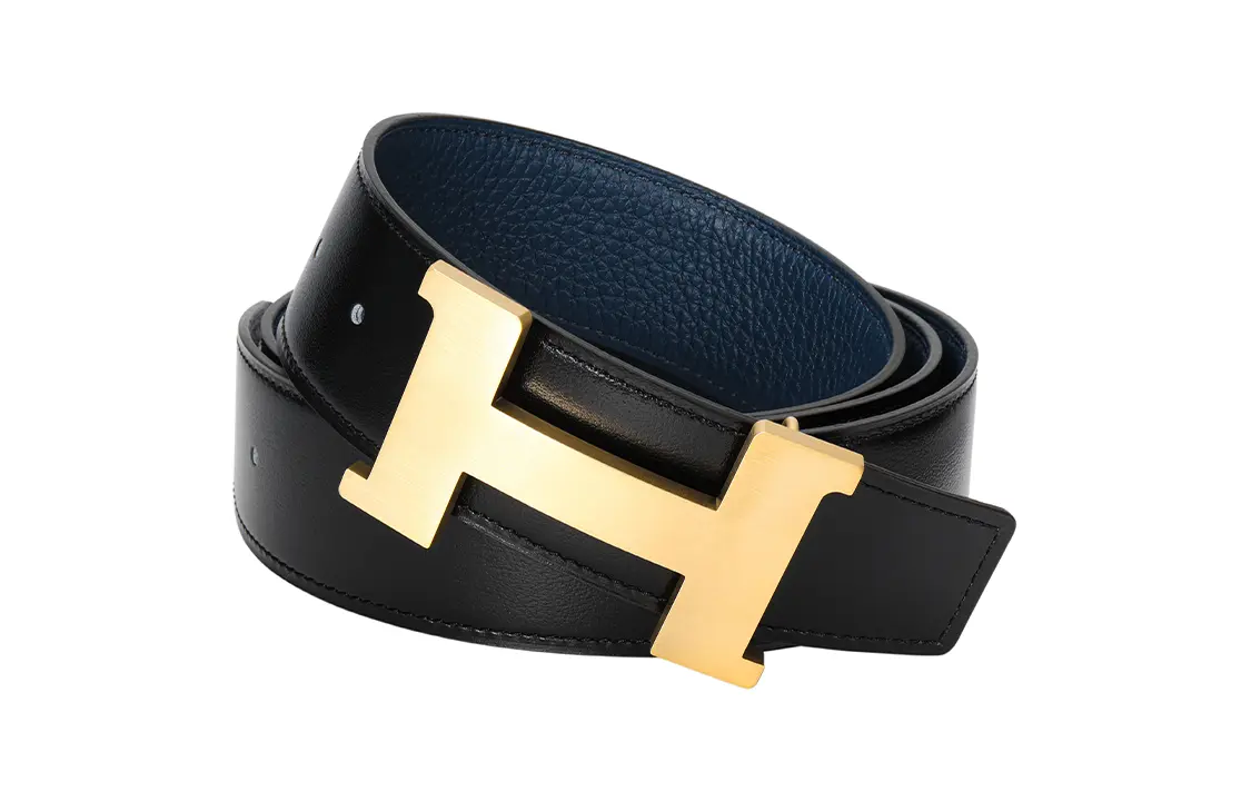 HERMES Кожаный ремень мужской черный тёмно-синий, Black/Dark Blue — фото 4