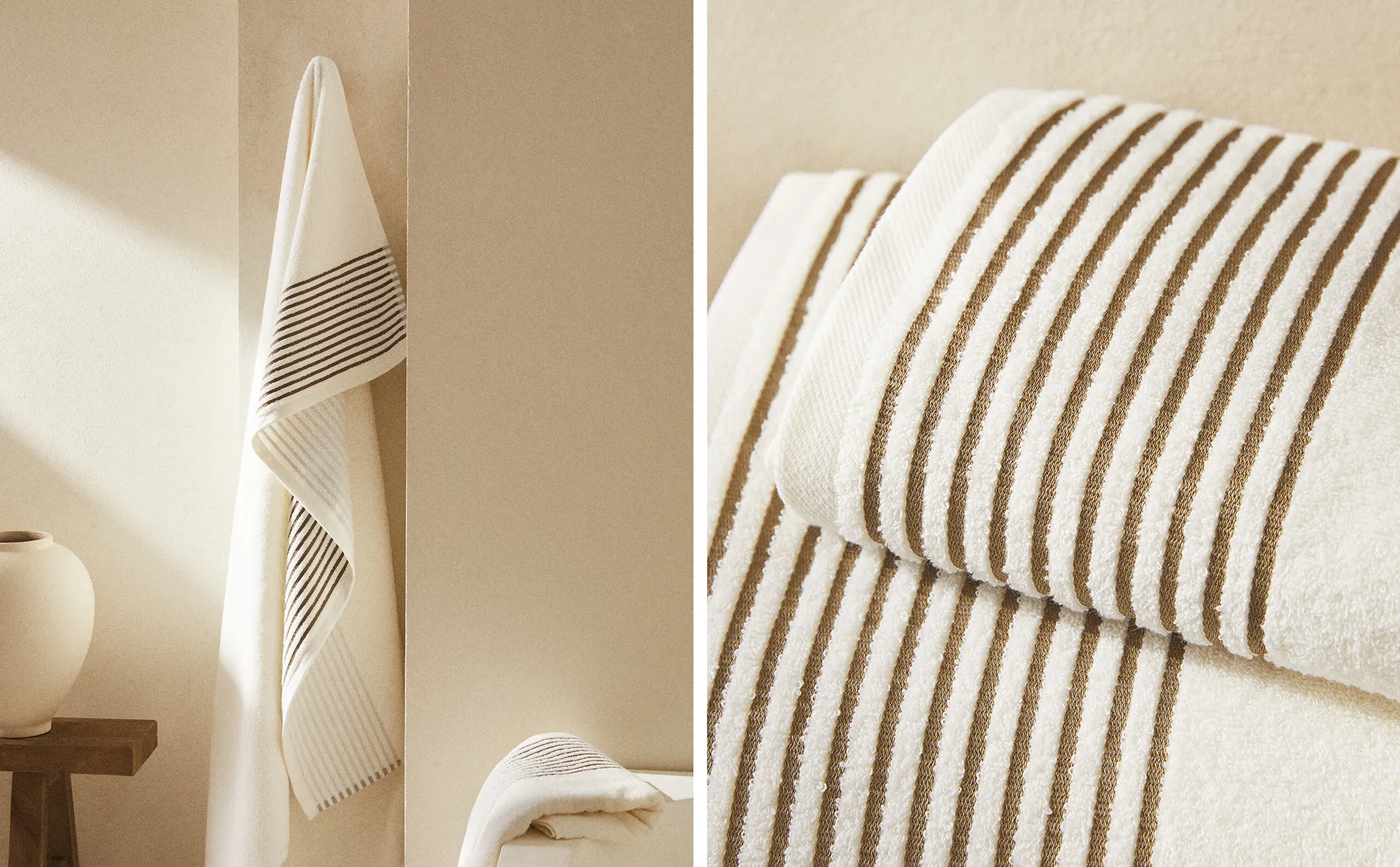 

Хлопковое банное полотенце с полосатой каймой Zara Home, цвет Oyster White