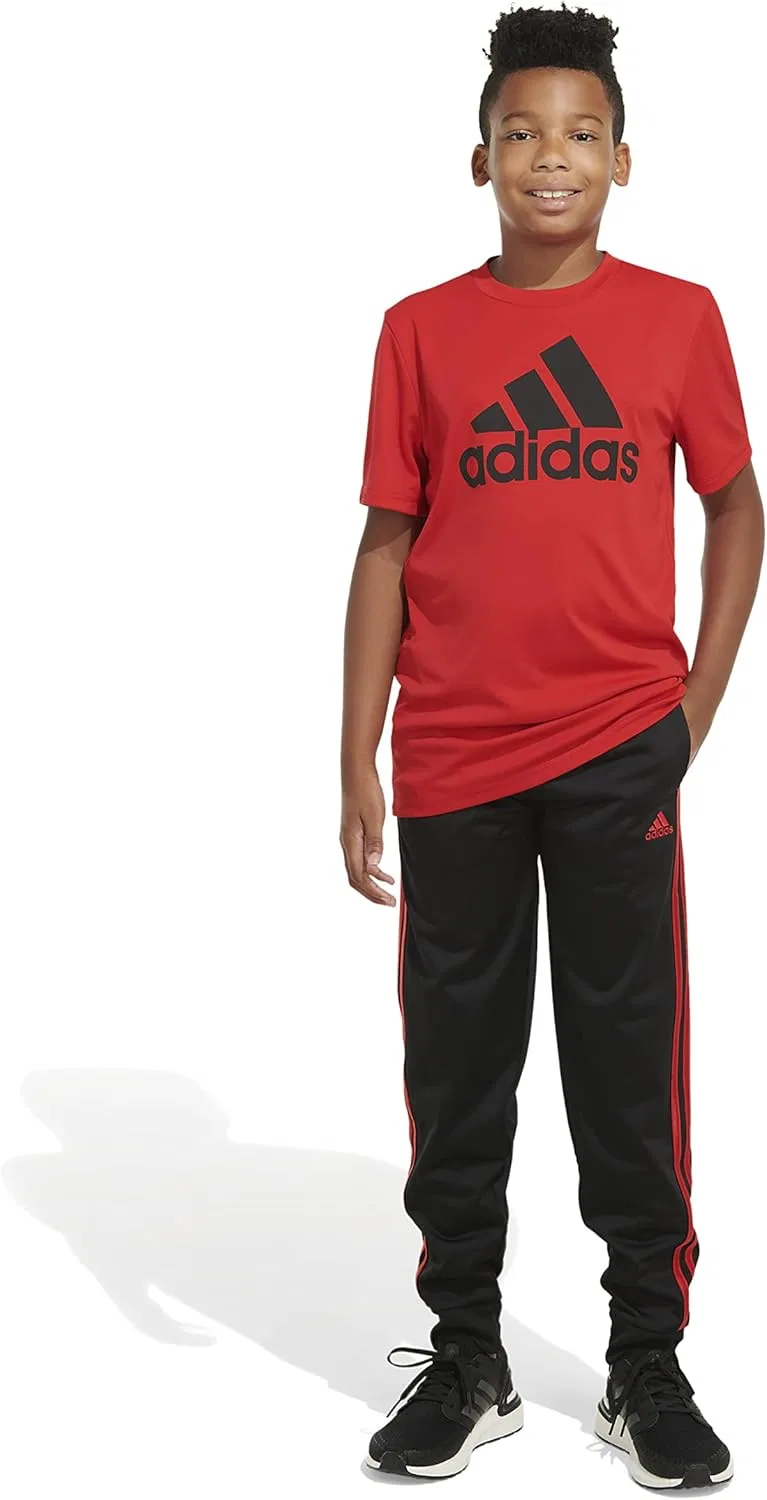 Детские спортивные брюки Adidas Classic 3s с эластичным поясом, трикотажная ткань, Black With Red — фото 3