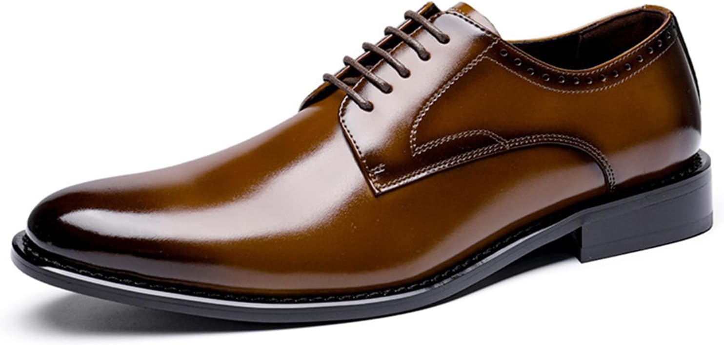 

Мужские оксфорды из натуральной кожи с низким каблуком, классический зауженный носок, шнуровка, комфортные, нескользящие, для свадьбы, бизнеса, вечеринок и повседневной носки Nejkg, коричневый