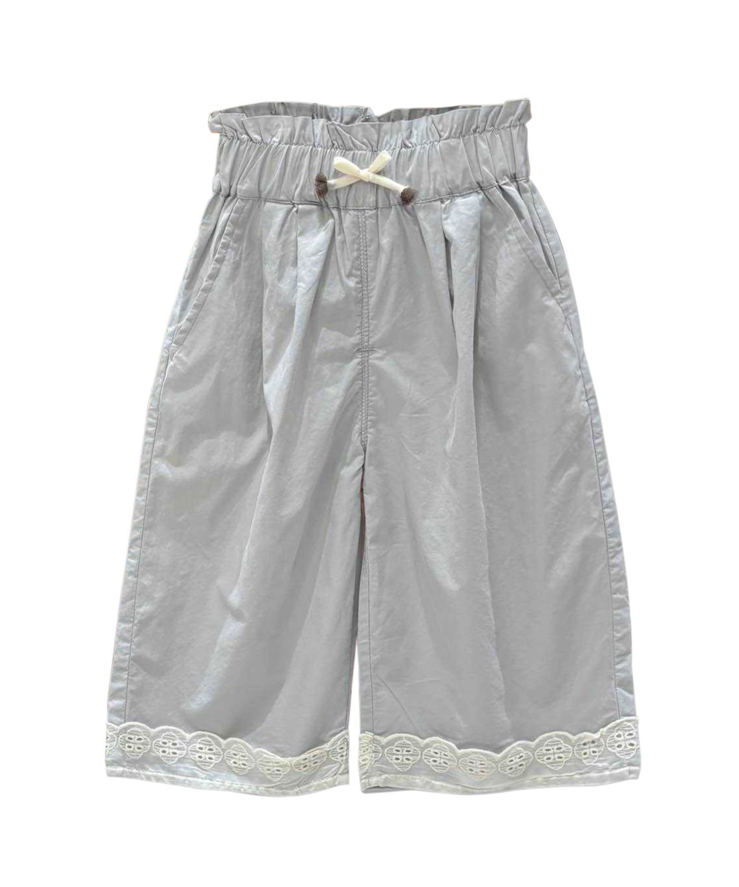 Широкие хлопковые брюки с кружевной каймой Aimoha Kids, gray