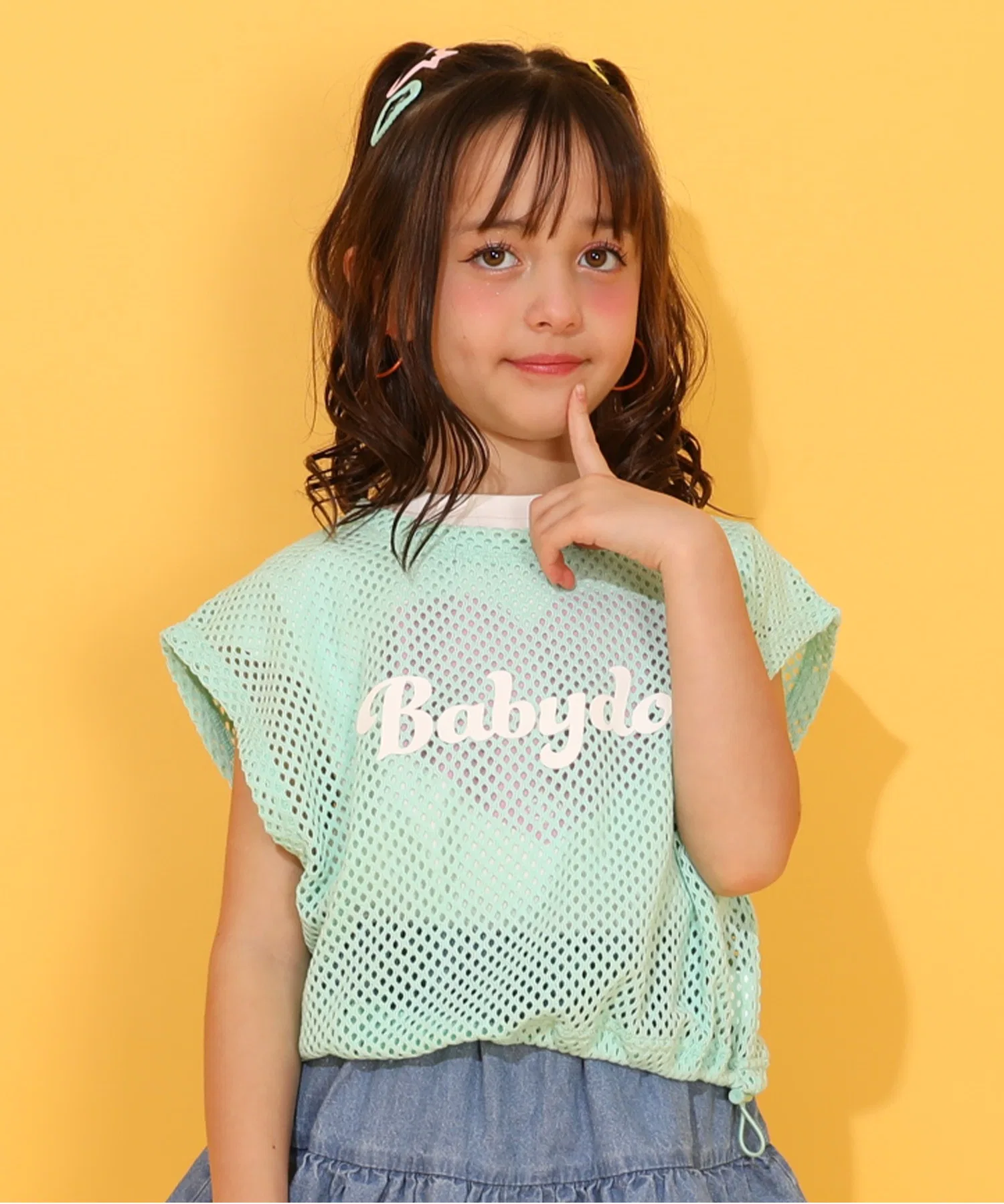 Футболка BABYDOLL для девочек, мешковатая, с сеткой и сердечками, салатовая