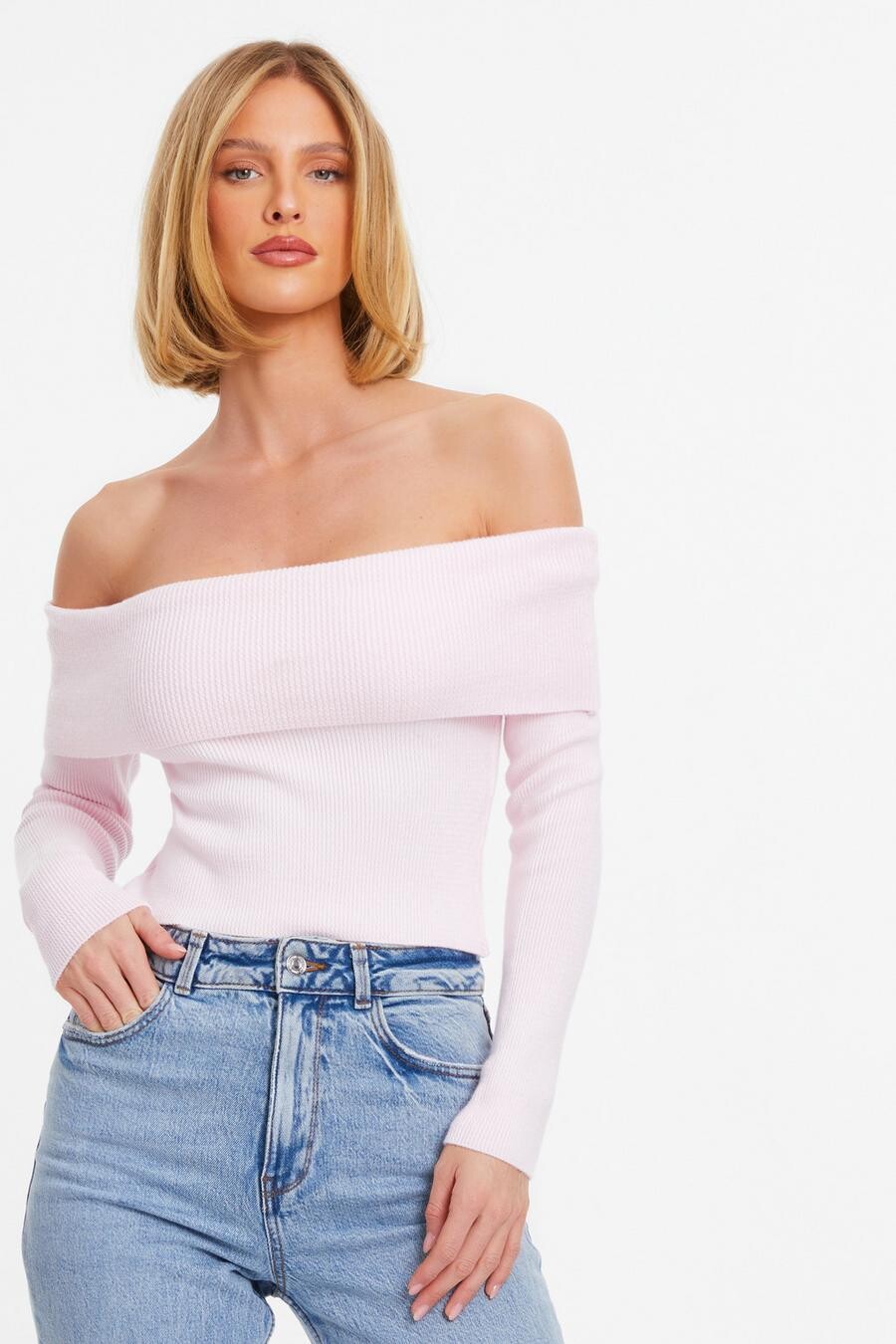 

Розовый ребристый джемпер Bardot QUIZ Clothing