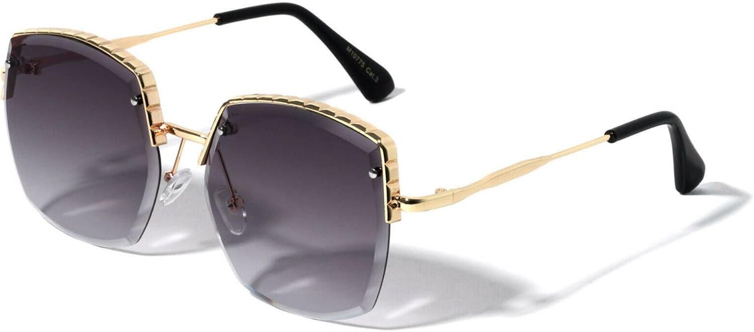 

Женские солнцезащитные очки Dweebzilla большого размера, полуободковые, квадратной формы, модель Jackie O, модные, с защитой от УФ-излучения UV400, гибридные, Gold & Black Frame - Black Gradient Lenses