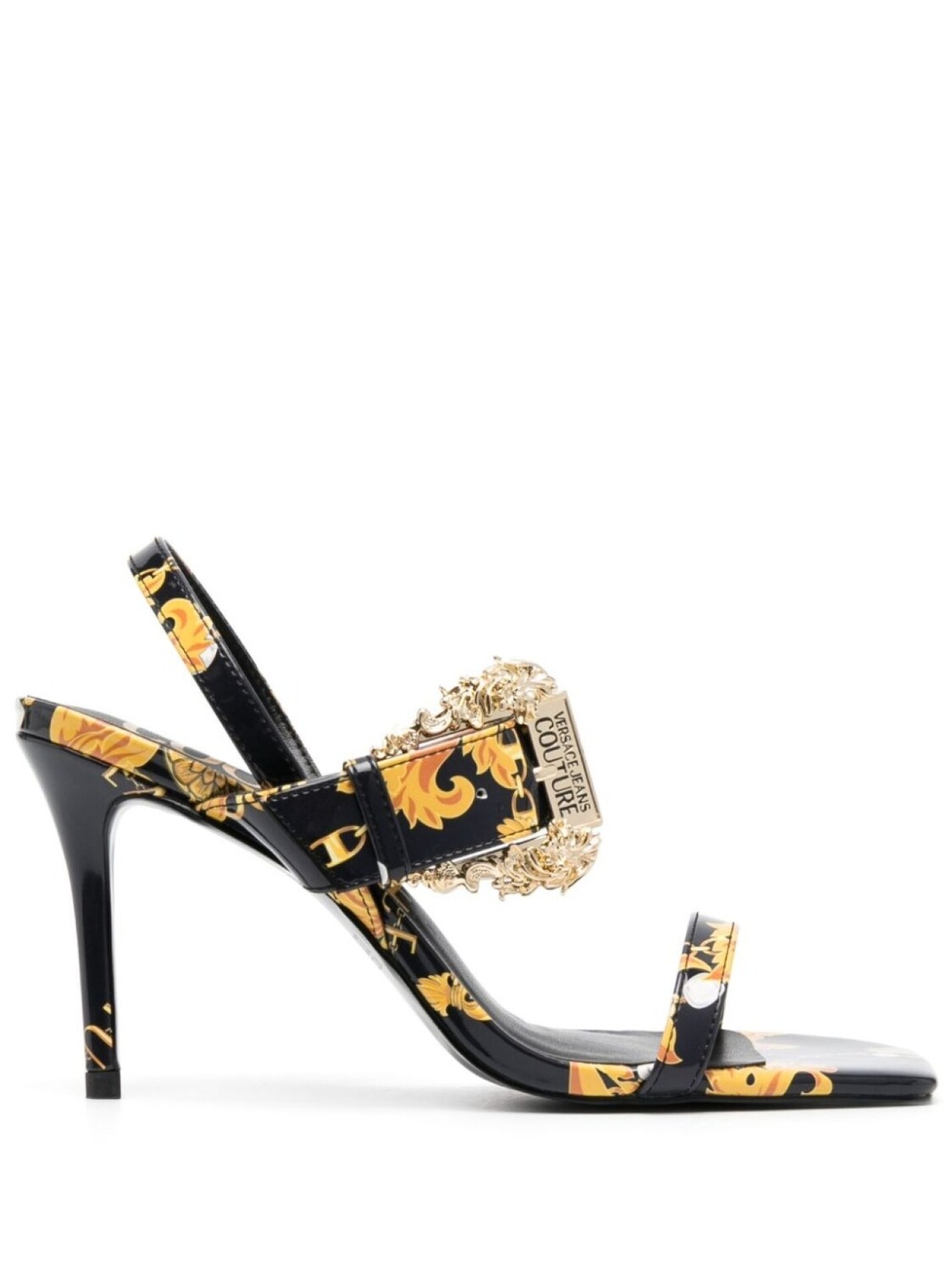 

Босоножки с квадратным носком и принтом Versace Jeans Couture, черный