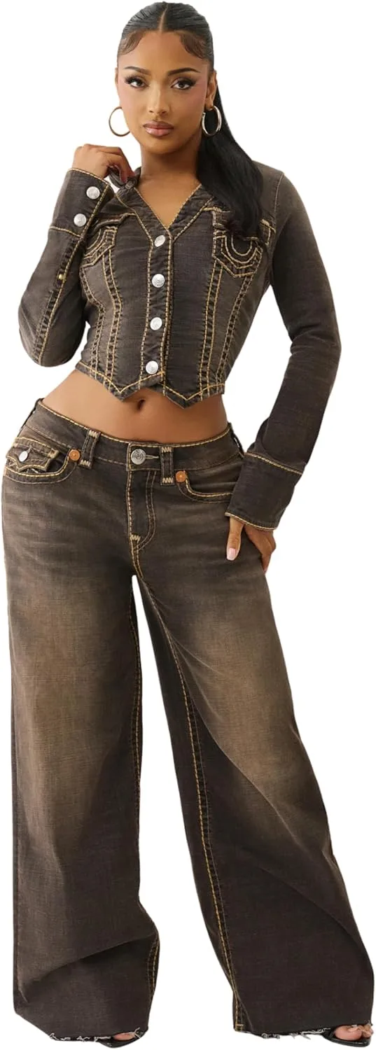 

True Religion Women's Jessie Super Baggy Jeans – Flap Pockets & Super T Stitching