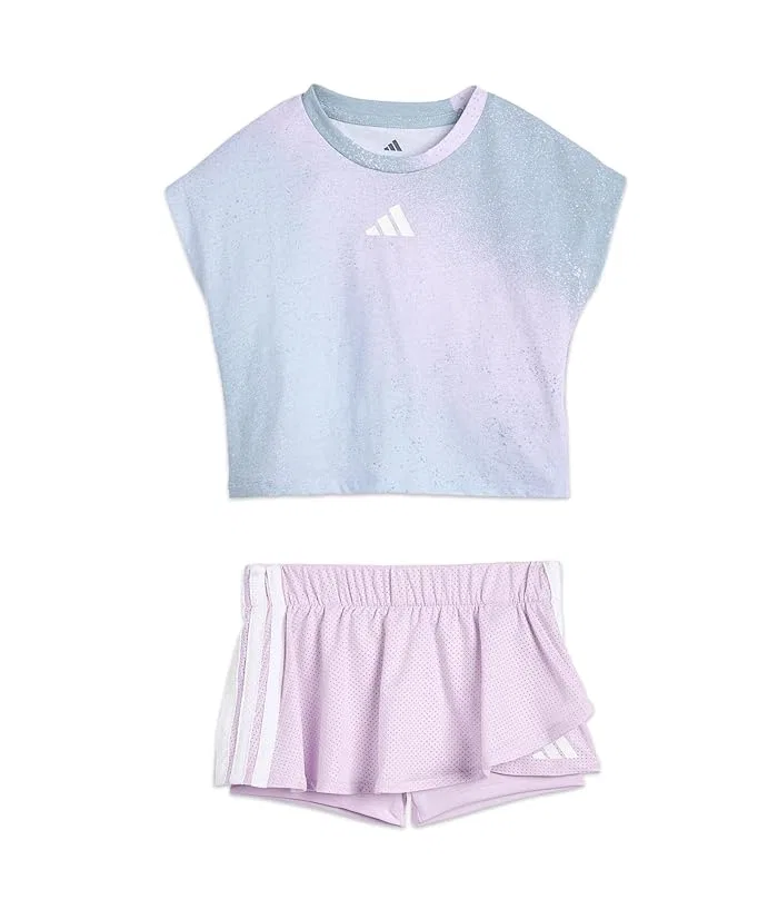 Сет из футболки и юбки с принтом Aop Sleeveless Box Tee Faux Wrap Skort Set Adidas Kids, Crystal Sky