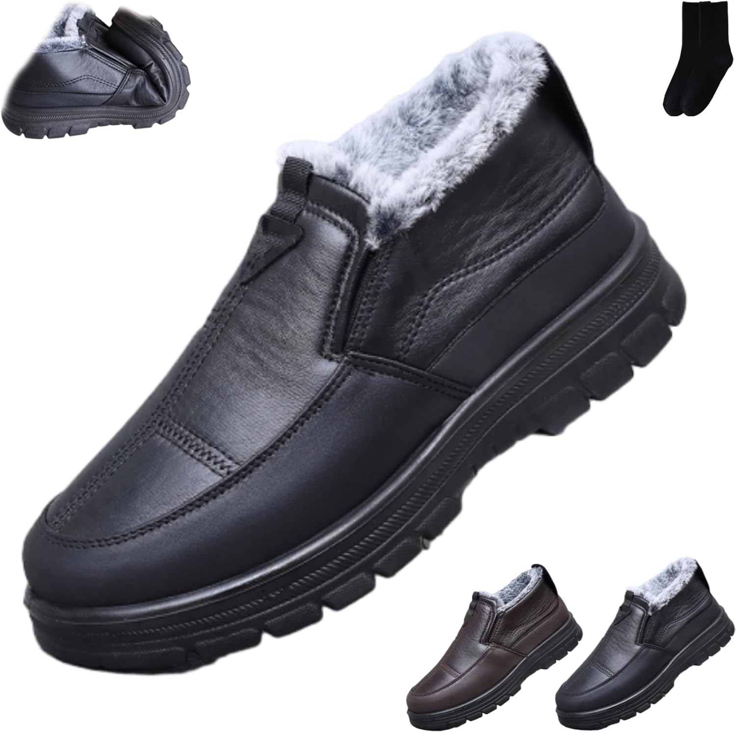 

Зимние водонепроницаемые теплые слипоны XYLAWAVE для мужчин, теплые удобные снежные ботинки, повседневные легкие противоскользящие ботинки с меховой подкладкой для прогулок по снегу, черный