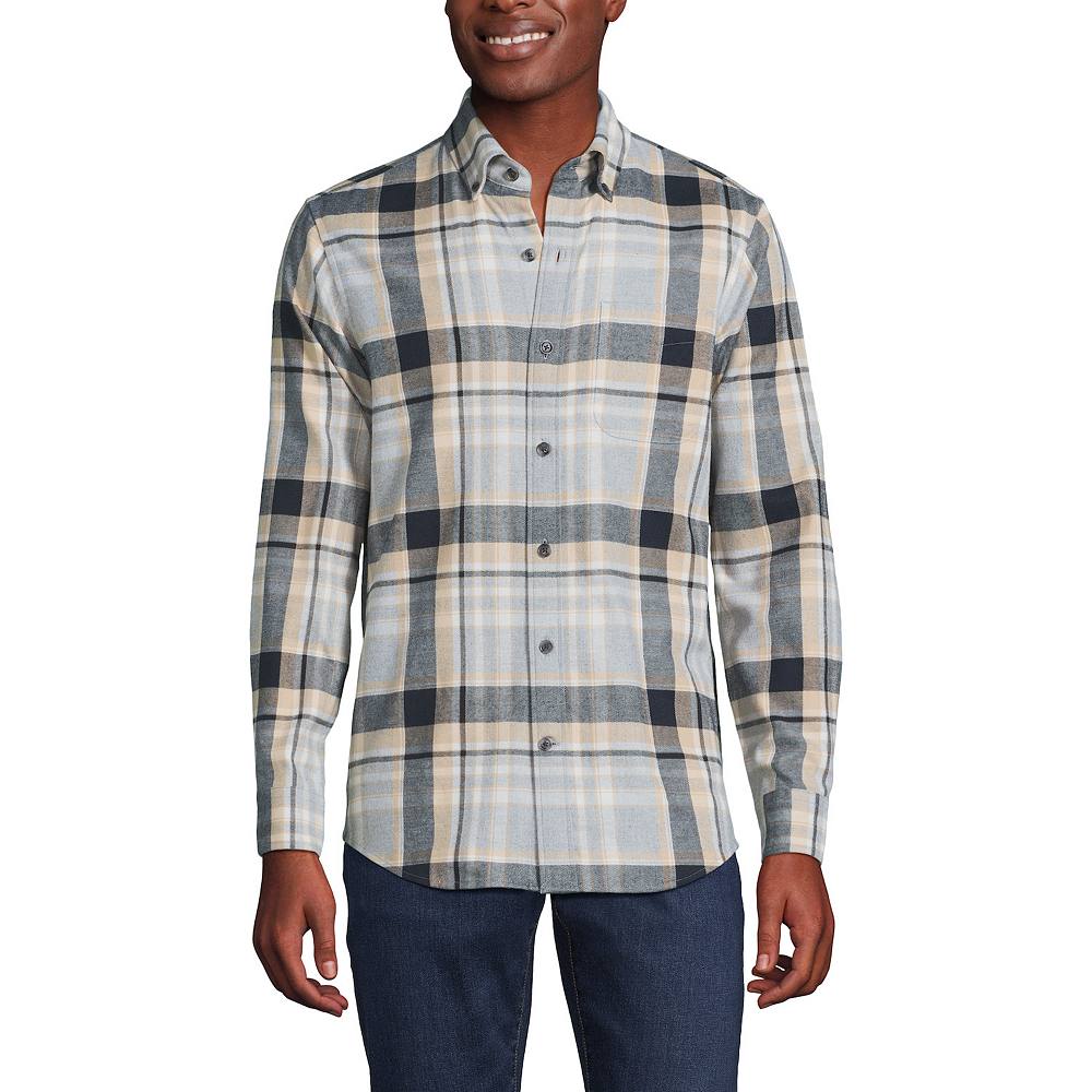 

Флагманская фланелевая рубашка строгого кроя Big & Tall Lands' End, цвет Gray Black Plaid