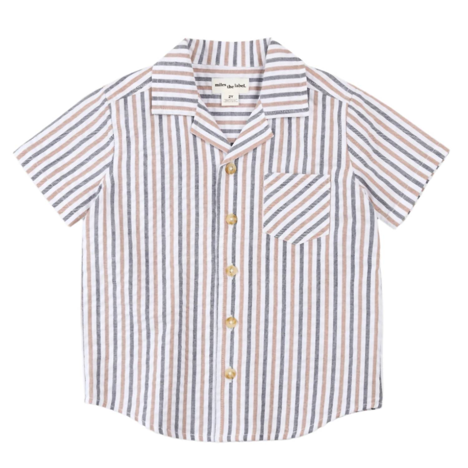 

Мальчиковая рубашка из пике в верблюжьем и темно-синем цвете Miles the Label