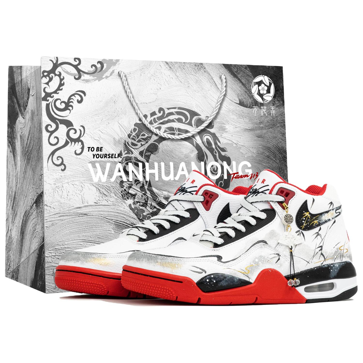 

Flight Legacy Kaleidoscope, Ink Mountain Path, Shopping Bag, устойчивые к истиранию мид-топ винтажные баскетбольные кроссовки Nike, черный белый красный