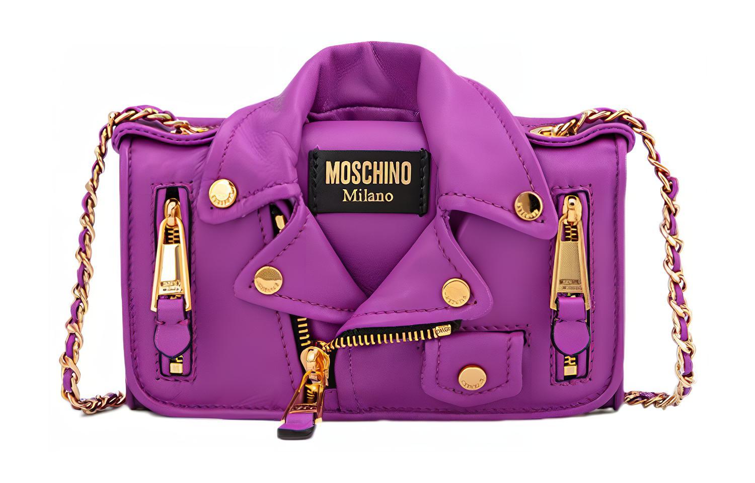 

Кожаная мотоциклетная сумка через плечо обычная женская фиолетовая MOSCHINO