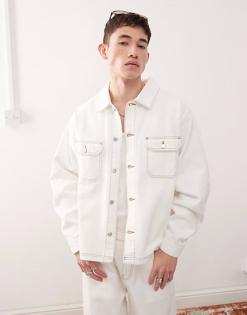 

Рубашка из денима в стиле вестерн цвета кремовый с контрастной строчкой Reclaimed Vintage