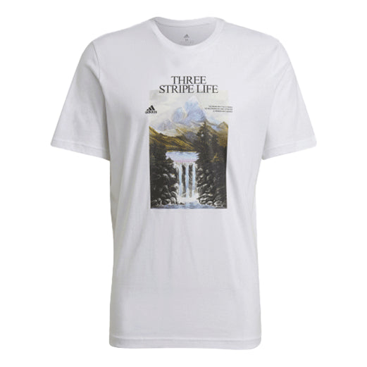 

Футболка Men's adidas Snow Mountain Printing Sports Round Neck Short Sleeve White T-Shirt GN6851