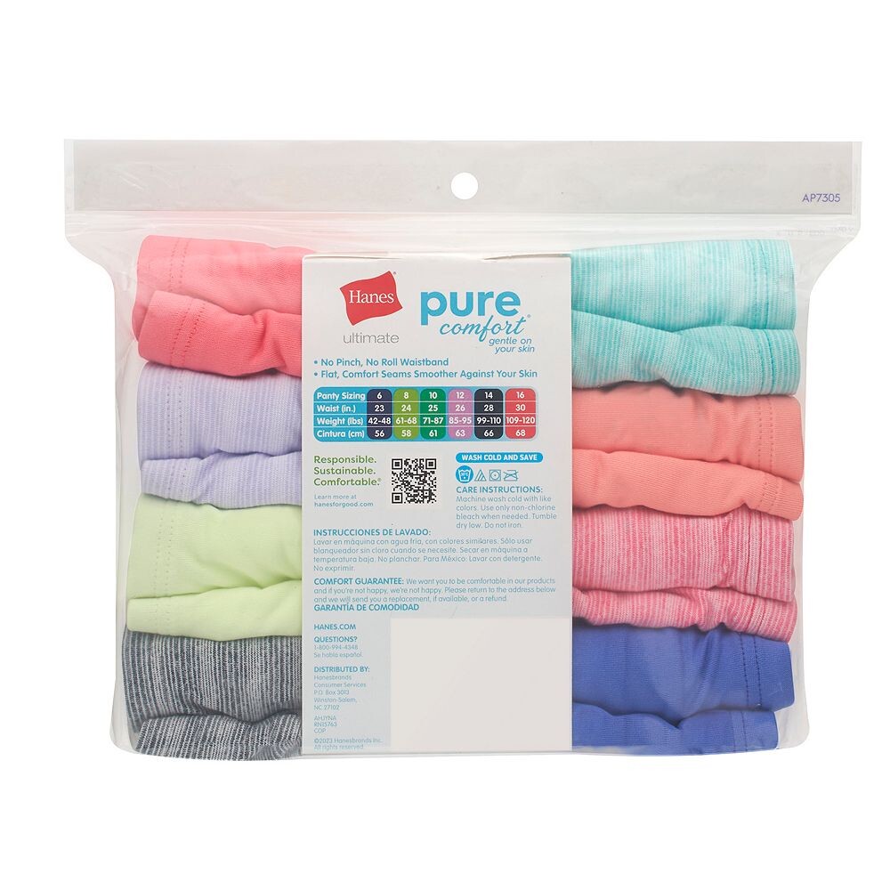 Комплект хипстерских трусиков из микрофибры для девочек 6–14 лет Hanes Ultimate Pure Comfort из 8 штук, мультиколор — фото 4